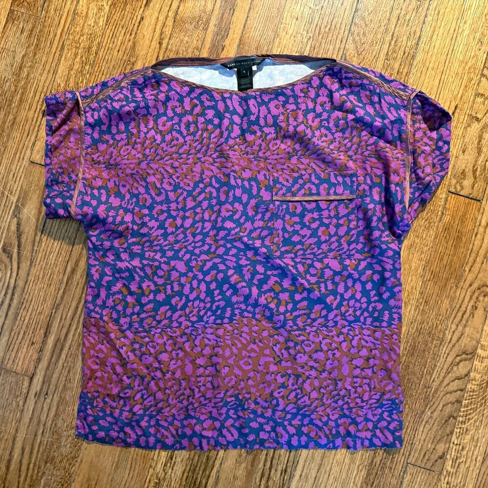 marc jacobs silk tshirt athleisure sport boxy cropped animal print top large